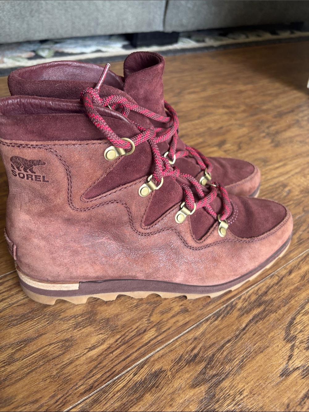 Sorel Burgundy Suede Lace-Up Hiking Ankle Boots